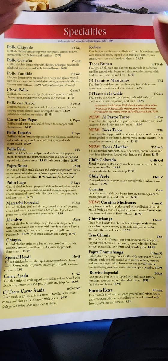 Menu specialties